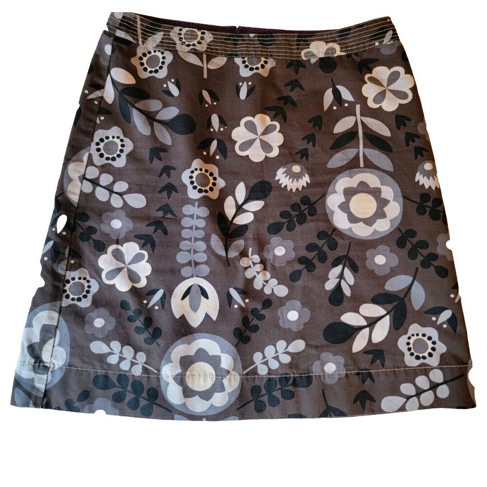 Boden Brown Floral Cotton Twill  All Seasons Aline‎ Midi Skirt US 12